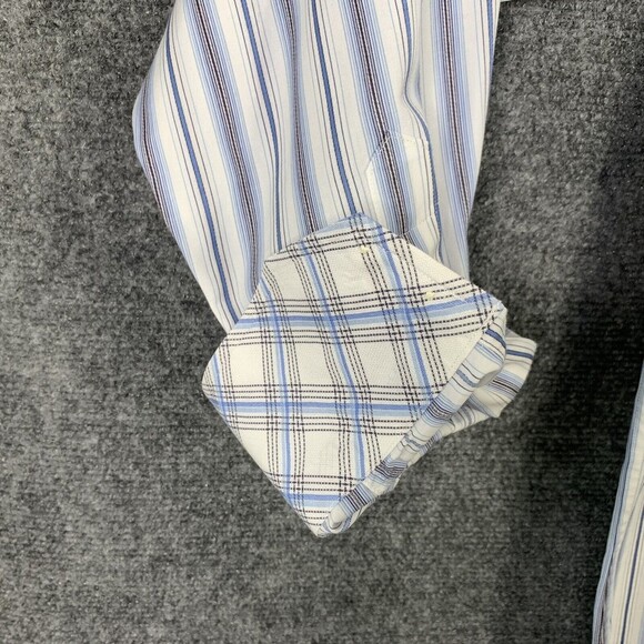 Thomas Dean Button Up Striped Dress Shirt Men Sz Large Flip Cuff Long Sleeve - Picture 4 of 10
